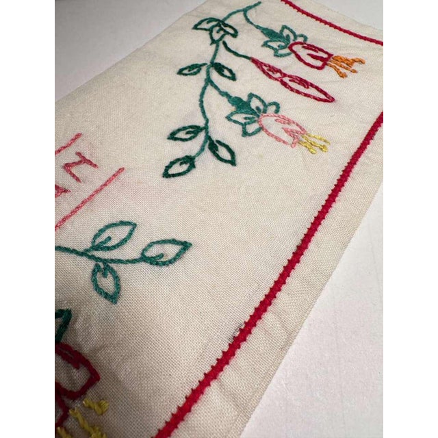 Textile Antique French Hand Embroidered Linen Bag MAMAN Floral Motif Handmade Keepsake Pouch For Sale - Image 7 of 9
