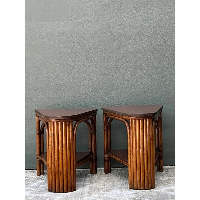 Cinnamon Vintage Rattan Pie Slice Side Tables After Frankl For Sale - Image 8 of 15