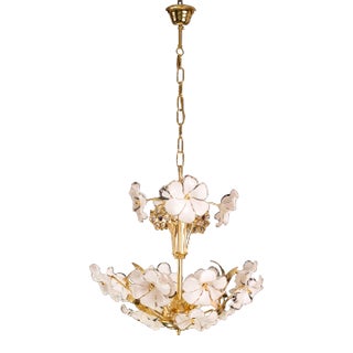Murano Chandelier White Flowers, 1970 For Sale