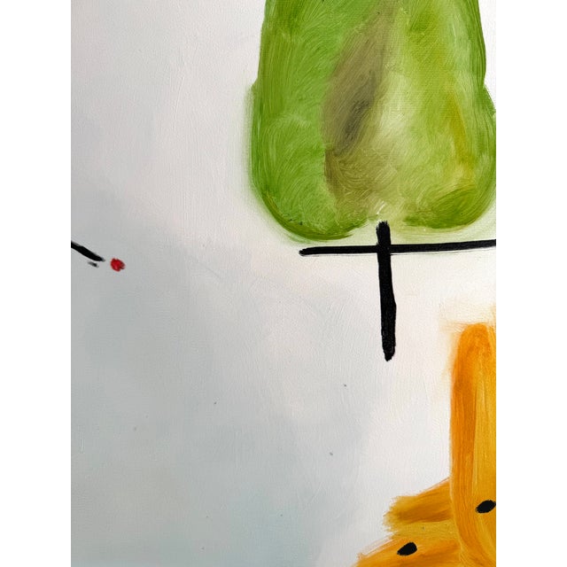 2020s White Abstract Oil Painting With Abstract Colorful Details For Sale - Image 5 of 5