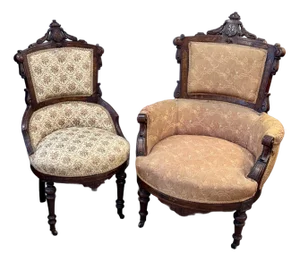 19th C Victorian Walnut Parlor Chairs, Set of Two