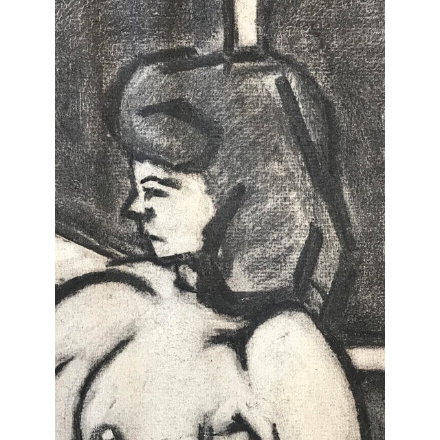 Paper 1940s Mid Century Figurative Charcoal Drawing "Nude on Mattress" For Sale - Image 7 of 10