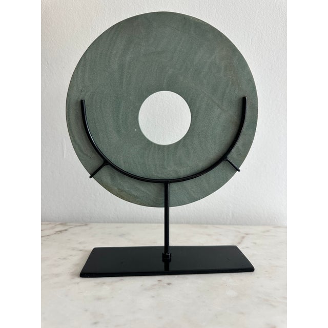 Marble Disc Sculpture on Stand For Sale - Image 4 of 7