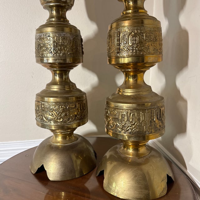 Asian 1960s James Mont Style Asian Candlesticks - A Pair For Sale - Image 3 of 9