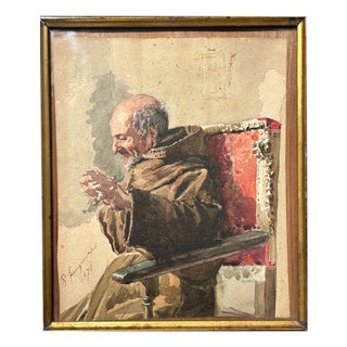 Monk Study, Watercolor on Paper, 1878. For Sale