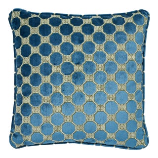 Contemporary Schumacher Octavia Velvet Peacock Two-Sided Pillow - 18ʺW × 18"H For Sale