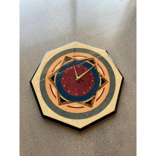 80s Valentino Italian Postmodern Inlaid Wood Marquetry Wall Clock Memphis Design Era For Sale - Image 10 of 12