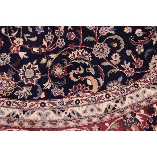 1990s Shabby Chic 1990's Floral Pak-Persian Blue/Red Wool Round Rug- 8'1'' X 8'1'' For Sale - Image 5 of 9