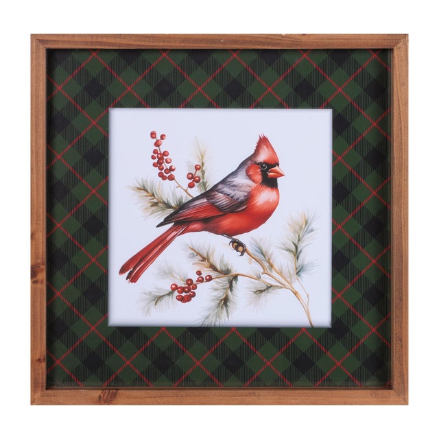 Celebrate the beauty of the season with this Cardinal Print with Plaid Mat Framed Wall Art. Featuring a brilliantly...