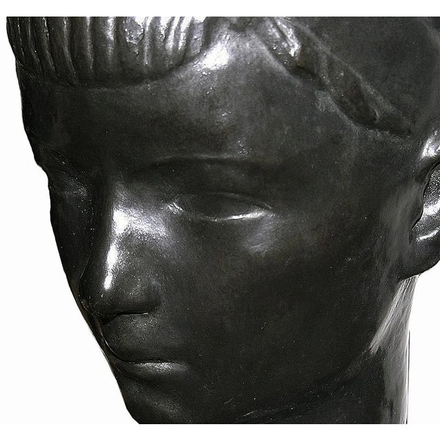Art Deco Bronze Boy's Head Sculpture on Pedestal, Mid-20th Century For Sale - Image 3 of 10