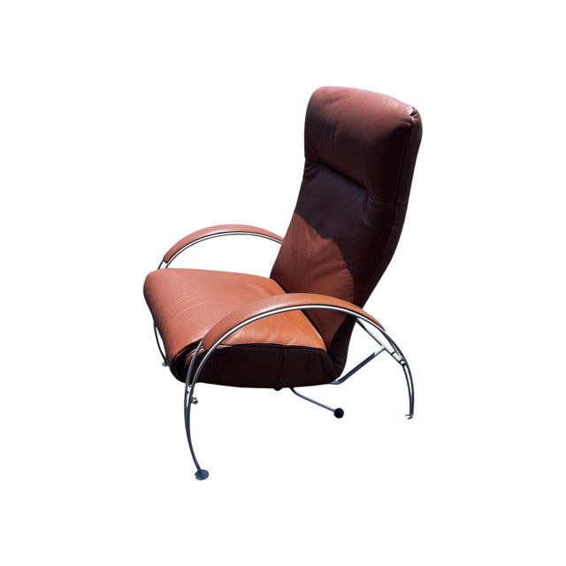 1980s Postmodern Mocha Leather Billie Lafer Reclining Lounge Chair For Sale - Image 11 of 13