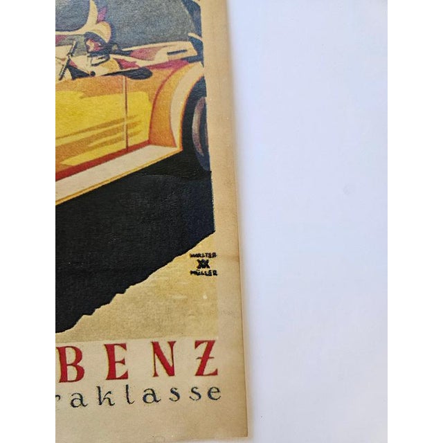 Paper Art Deco Mercedes Benz Automobile Advertising Poster, 1930s For Sale - Image 7 of 9