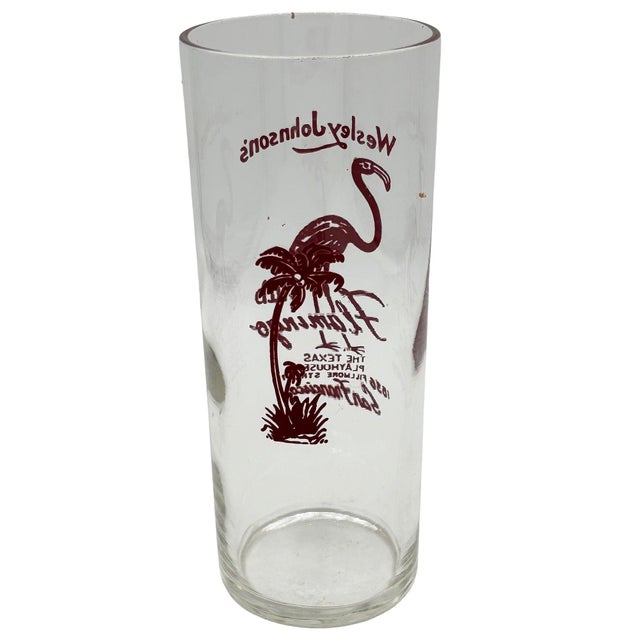 A very rare piece of mid-century American Jazz Club history, this vintage glass features a striking dark red screen-...
