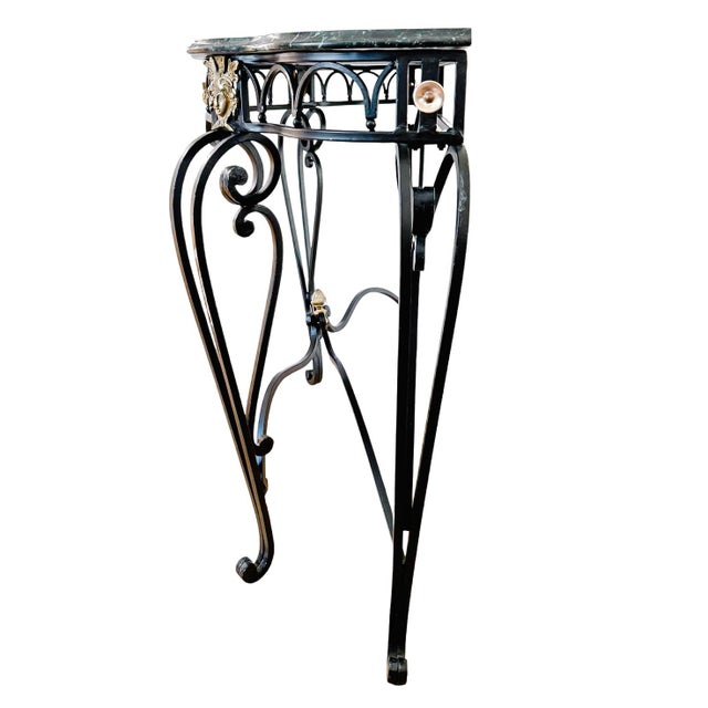 French Empire Style Wrought Iron & Black Marble Serpentine Console Table For Sale - Image 4 of 11