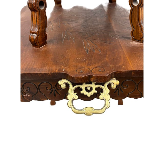 French Art Nouveau Two-Tier Walnut Tea Table With Hand-Carved Floral Decoration, Circa 1890 For Sale - Image 10 of 12