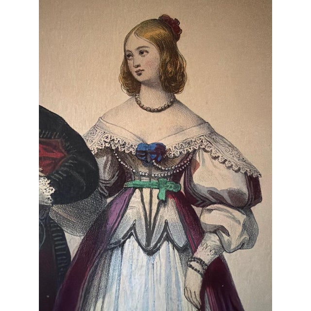 Mid 19th Century Louis XIII & Anne of Austria French Court Costume, 1847, Lithograph For Sale - Image 5 of 10