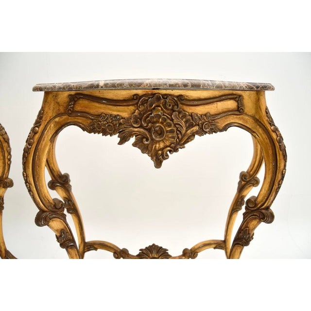 Vintage French Console Tables in Gilt Wood with Marble Tops, 1950, Set of 2 For Sale - Image 10 of 13