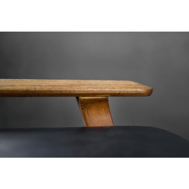 Mid-Century Modern German Oak and Black Leather Sofa, 1960s For Sale - Image 9 of 18