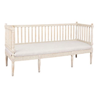 19th Century Swedish Gustavian Gray Painted Bench For Sale