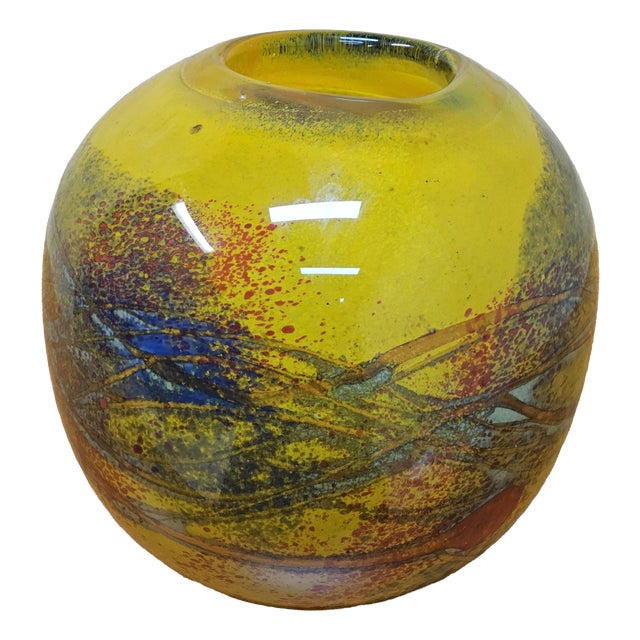 Mouth-Blown Studio Glass Vase in Yellow Tones attributed to Ioan Nemtoi, 2000s For Sale