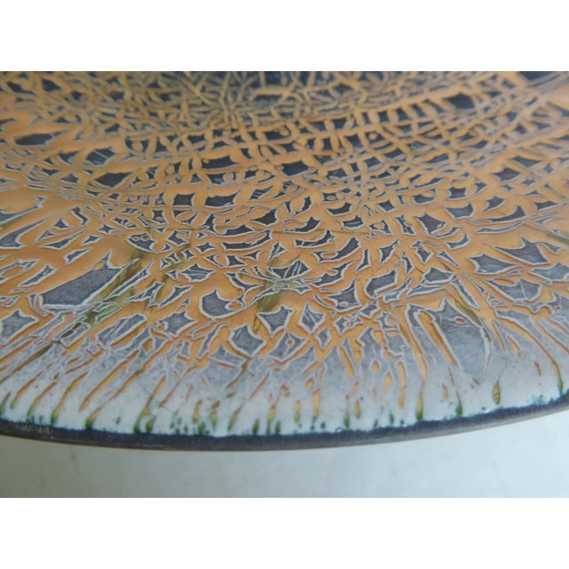 Metal 1950s Large Mid Century Modern Abstract Design Copper Enamel Platter by Harold Tishler For Sale - Image 7 of 12