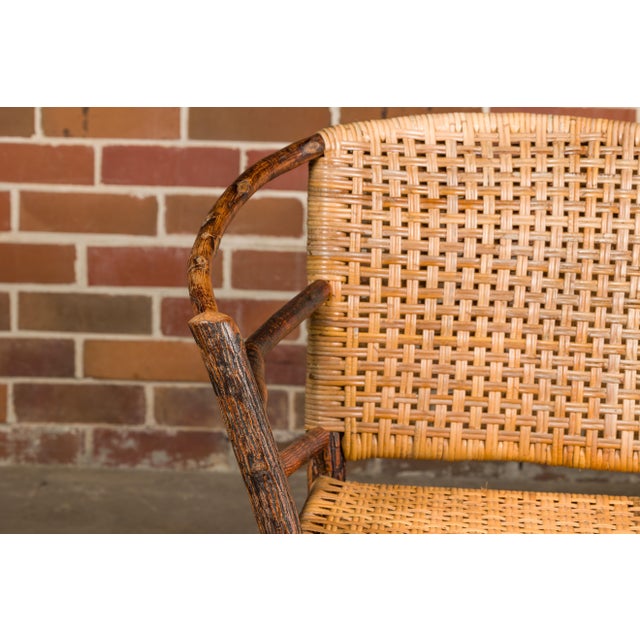 Vintage Old Hickory Hoop Settee with Woven Rattan Back and Seat For Sale - Image 11 of 12
