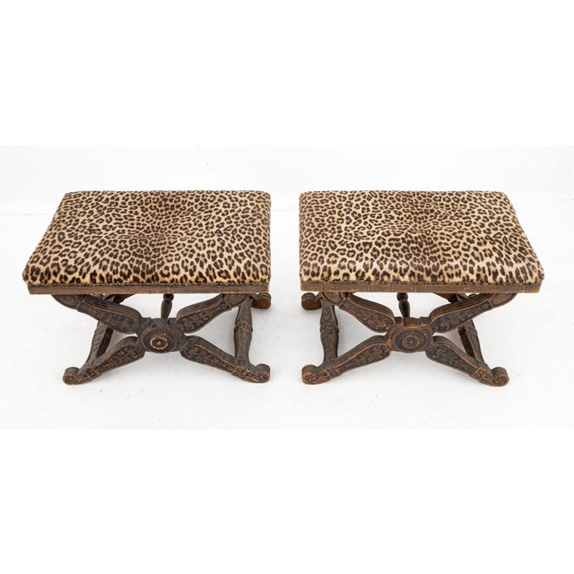 Regency Style Leopard Print Upholstered Stools, 2 For Sale - Image 4 of 8