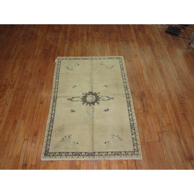 Mid 20th Century Neutral Vintage Turkish Oushak Rug 4' x 6' For Sale - Image 5 of 5