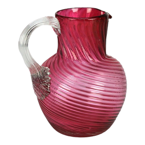 Cranberry Swirl Glass Water Pitcher With Applied Glass Handle 20thC