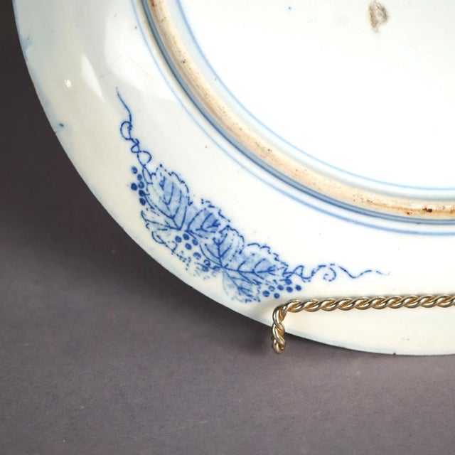 Antique Imari Meiji Blue & White Porcelain Charger with Birds Circa 1910 For Sale - Image 11 of 12