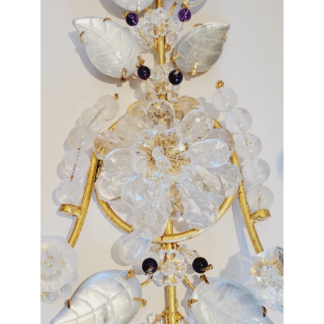 Metal Late 20th Century Bagues Style Rock Crystal Wall Sconces-A Pair For Sale - Image 7 of 11