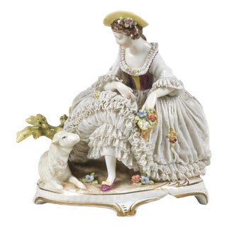 Lady with Lamb Statuette from Capodimonte For Sale