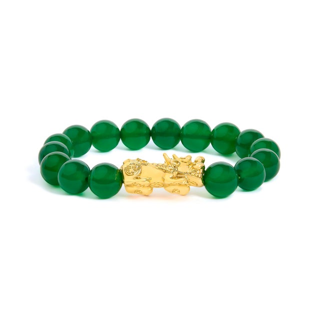 Satin-smooth orbs of natural, untreated green agate—sixteen in all, each an approx. 10 mm cabochon—are hand-strung on...