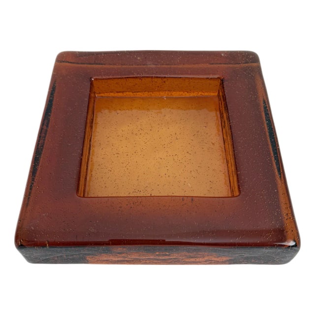 1970s Brutalist Block Glass Ashtray/Catchall Attributed to Blenko For Sale