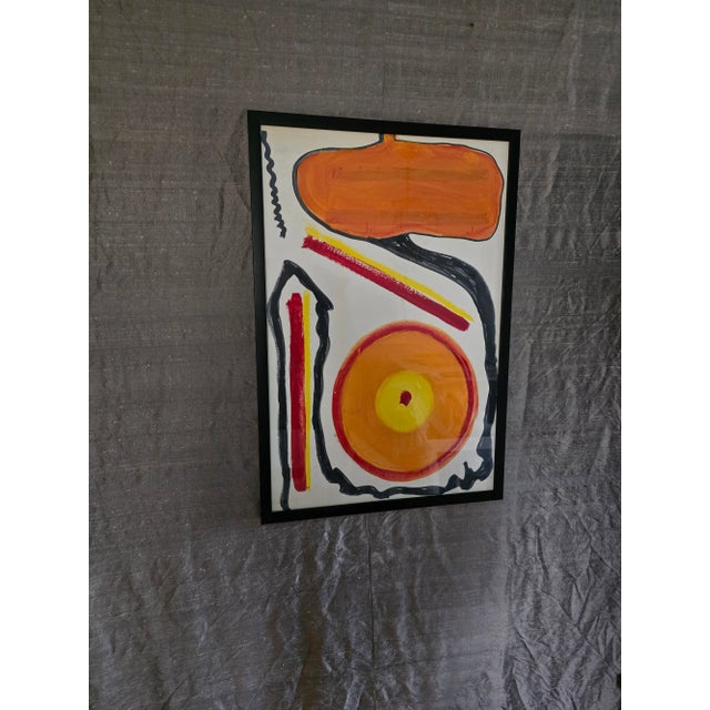 Orange Vintage Mid Century Modern Abstract Painting Watercolor For Sale - Image 8 of 8