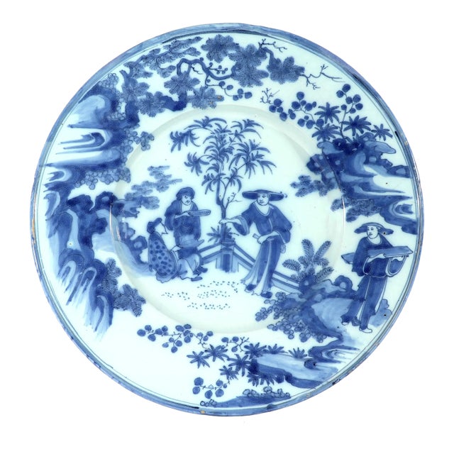 17th-Century Dutch Delft Large Underglaze Blue Chinoiserie Salad Dish For Sale