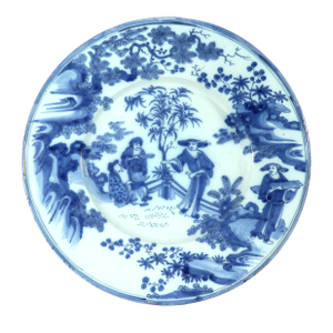 17th-Century Dutch Delft Large Underglaze Blue Chinoiserie Salad Dish