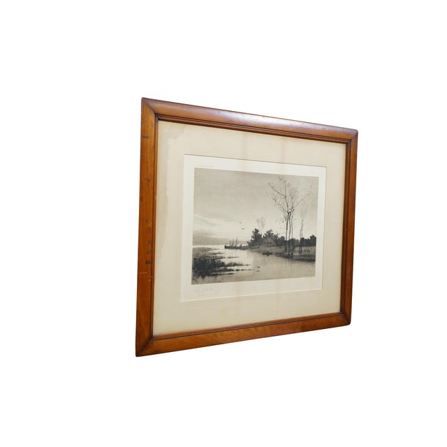 Antique Late 19th century black and white etching titled Shrewsbury River by John Hill Millspaugh after a painting by...
