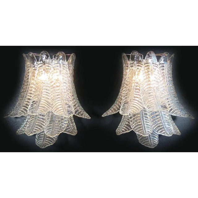Italian Felci Leaf Sconces in the Style of Barovier & Toso, Murano, Set of 2 For Sale - Image 3 of 7