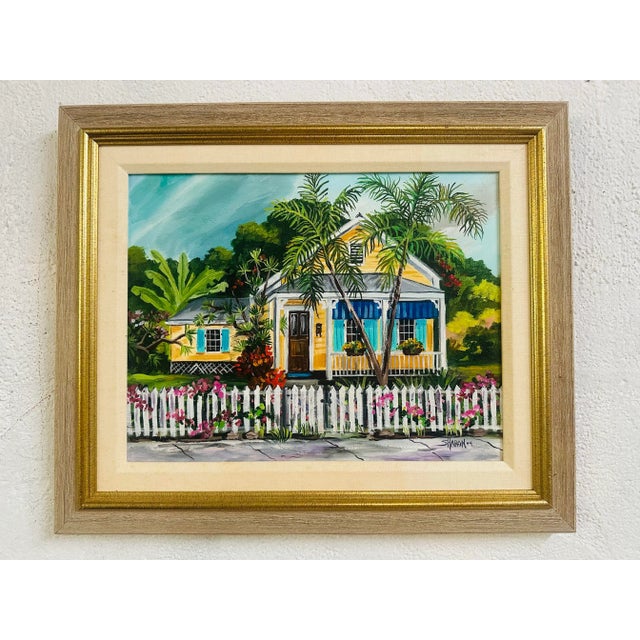 This beautiful painting is signed, Key West cottage and artist! Oil on canvas, this is a keeper, great skill and detail !...