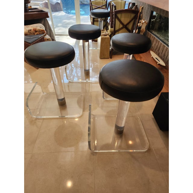 1980s 1980s Set of 4 Mid Century Modern Lucite Bar Stools For Sale - Image 5 of 8
