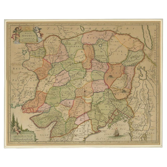 Antique map titled 'Magni Mogolis Imperium'. This map depicts the Empire of the Great Mogul in northern India including...