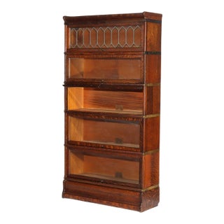 Globe Wernicke Five Stack Barrister Bookcase With Leaded Glass C1920 For Sale