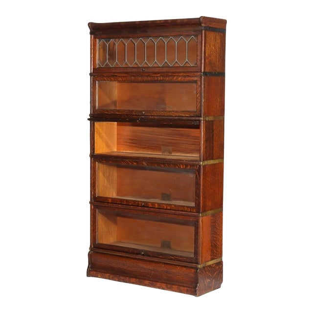 Globe Wernicke Five Stack Barrister Bookcase With Leaded Glass C1920 For Sale