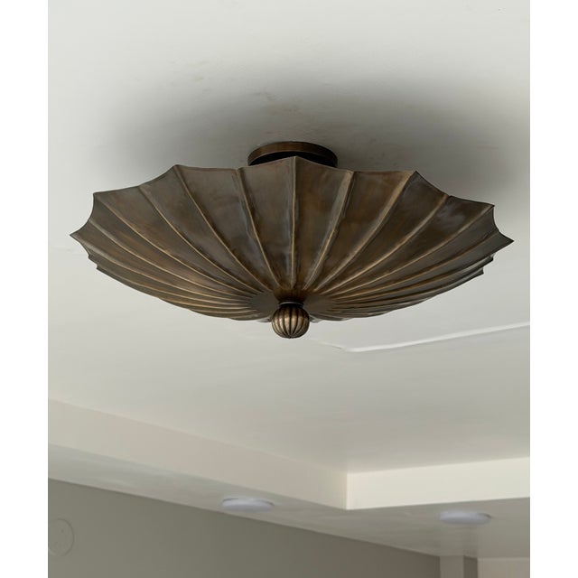 Handmade Brass Flush Mount Ceiling Light | Sculptural Flower Petal Light Fixture For Sale - Image 10 of 13