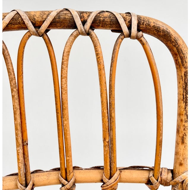 Wood Mid-Century Franco Albini Style Child's Rattan Bamboo Rocking Chair For Sale - Image 7 of 11