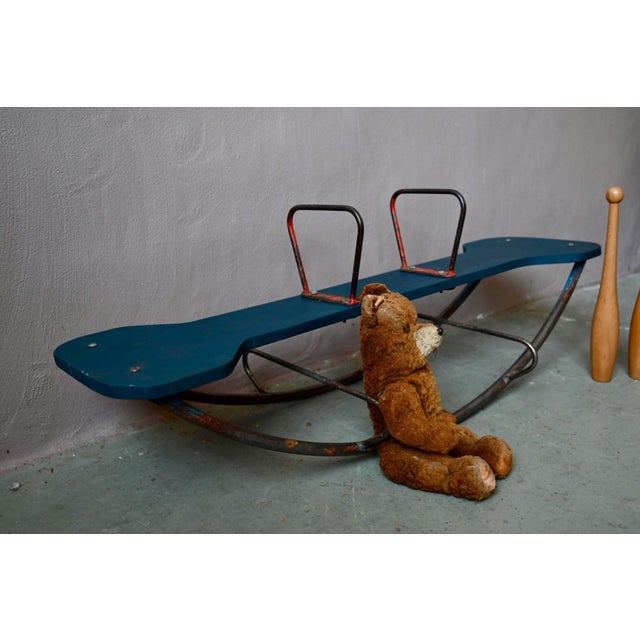 Industrial Vintage Children's Rocking Chair in Wood and Metal, 1960s For Sale - Image 3 of 9