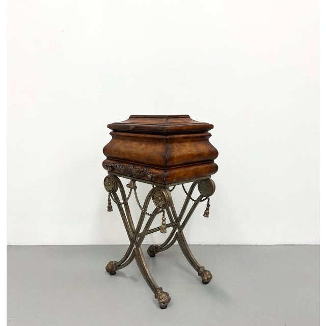 Neoclassical Vintage Ornate Neoclassical Wood and Metal Sewing Box For Sale - Image 3 of 7