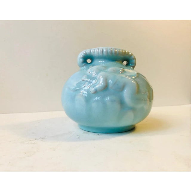 Danish Light Blue Ceramic Cherub Vase by Michael Andersen, 1940s For Sale - Image 6 of 6