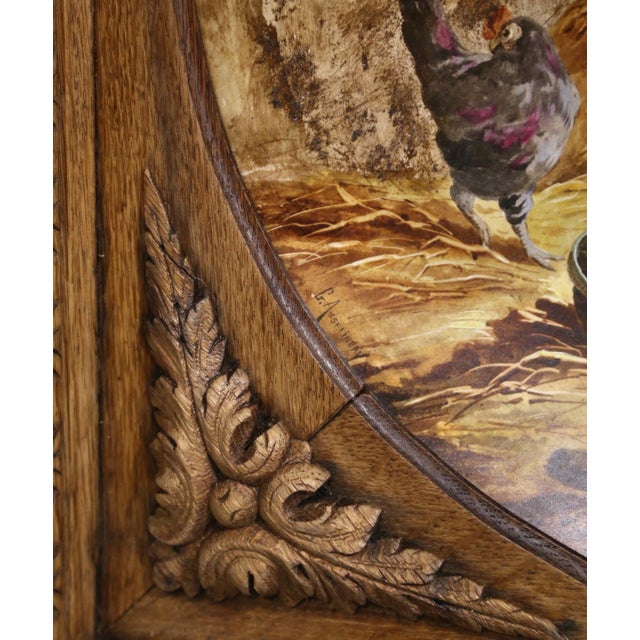 French 19th French Painted Faience Platter in Carved Oak Frame Signed G. Asselineau For Sale - Image 3 of 8